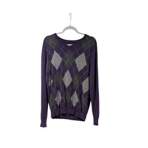Croft & Barrow Purple Argyle Print Round Neck Preppy Sweater Sz M